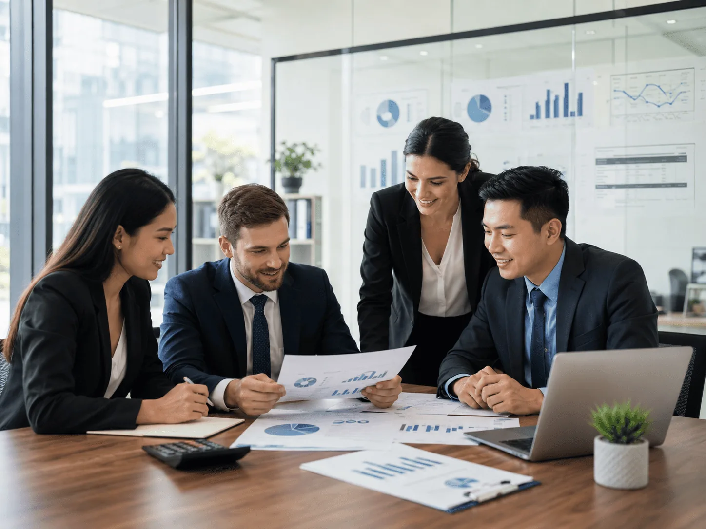 Business owners discussing financial reports with Xepco Accountants